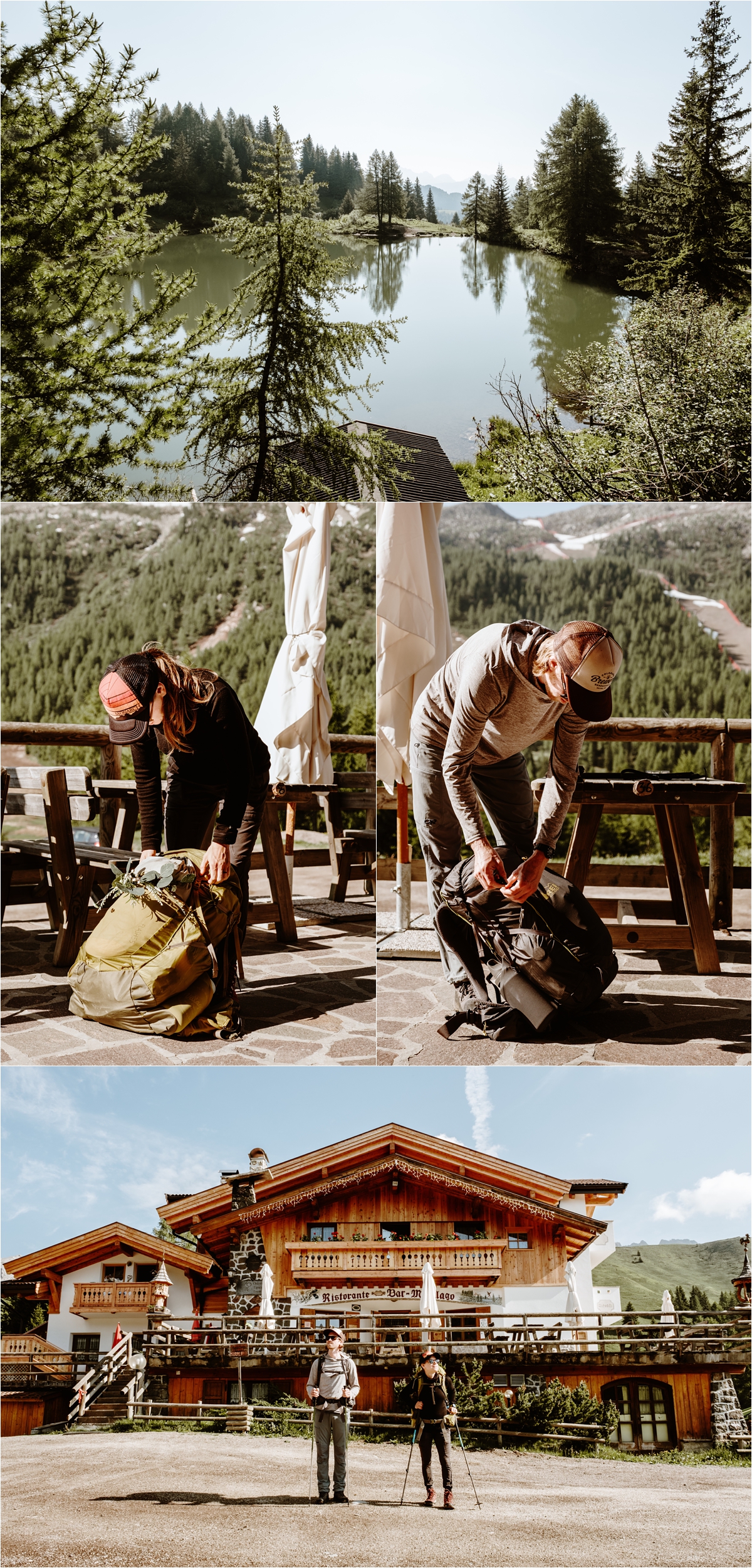 Adam & Michelle prepare for their hiking elopement on the Alta Via 2 in the Dolomites. Photography by Wild Connections Photography