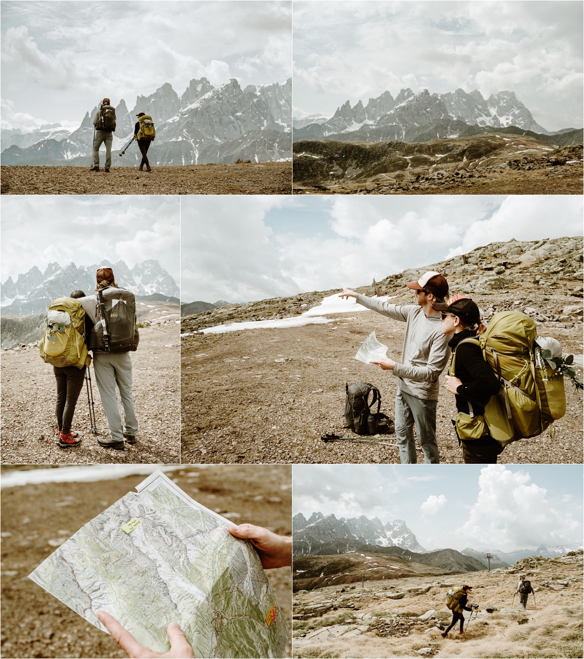 A hiking elopement from Passo San Pellegrino on the Alta Via 2. Photography by Wild Connections Photography