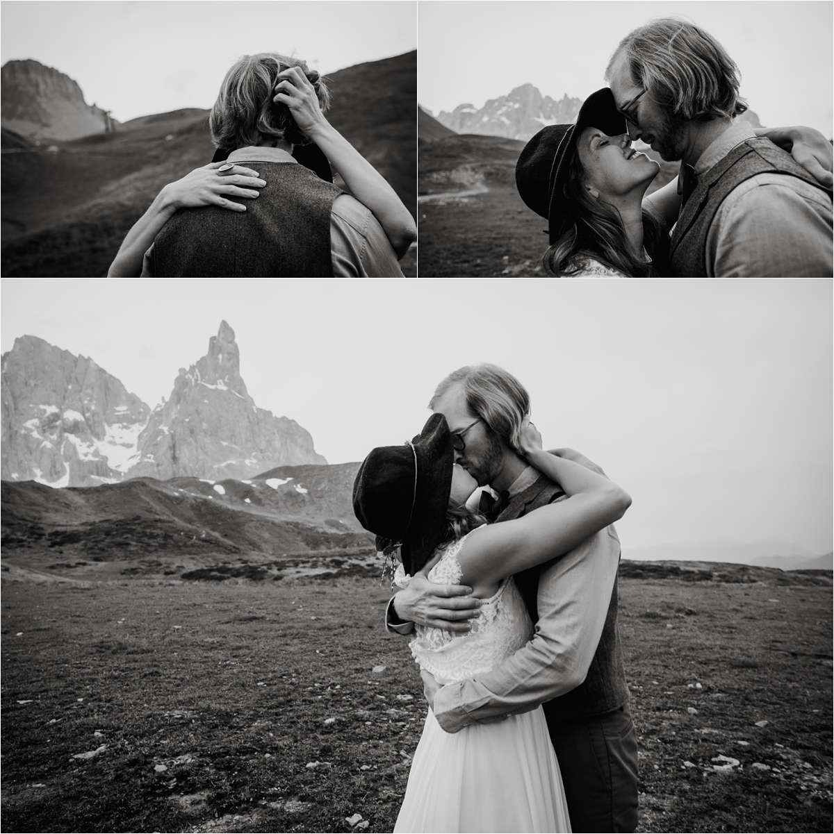 An emotional first look for this hiking couple in the Dolomites. Photography by Wild Connections Photography