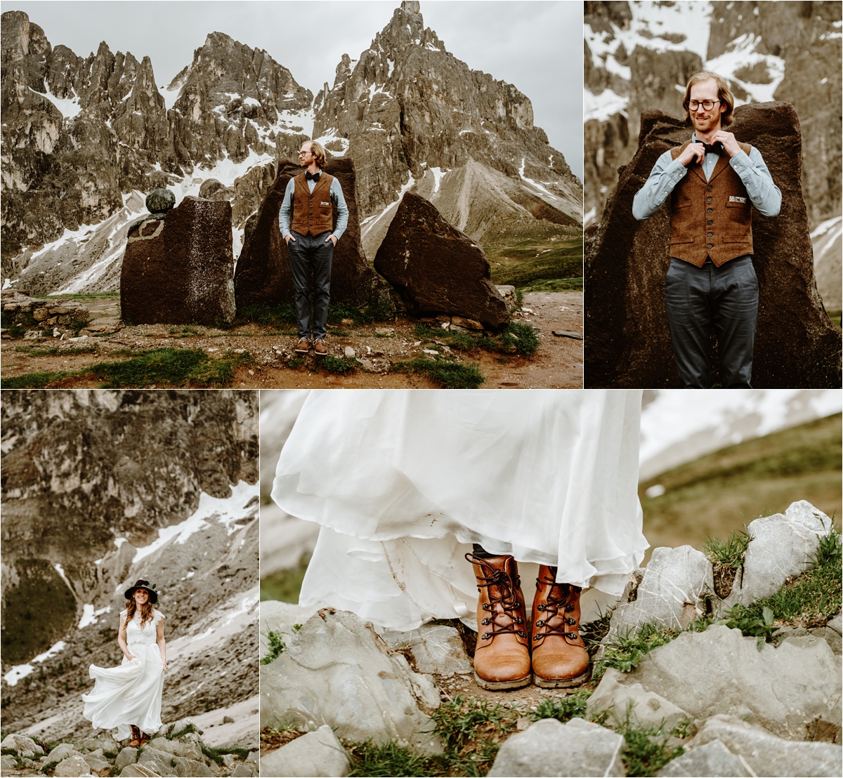 The bride and groom's details for their adventure elopement in the Italian Dolomites. Photography by Wild Connections Photography
