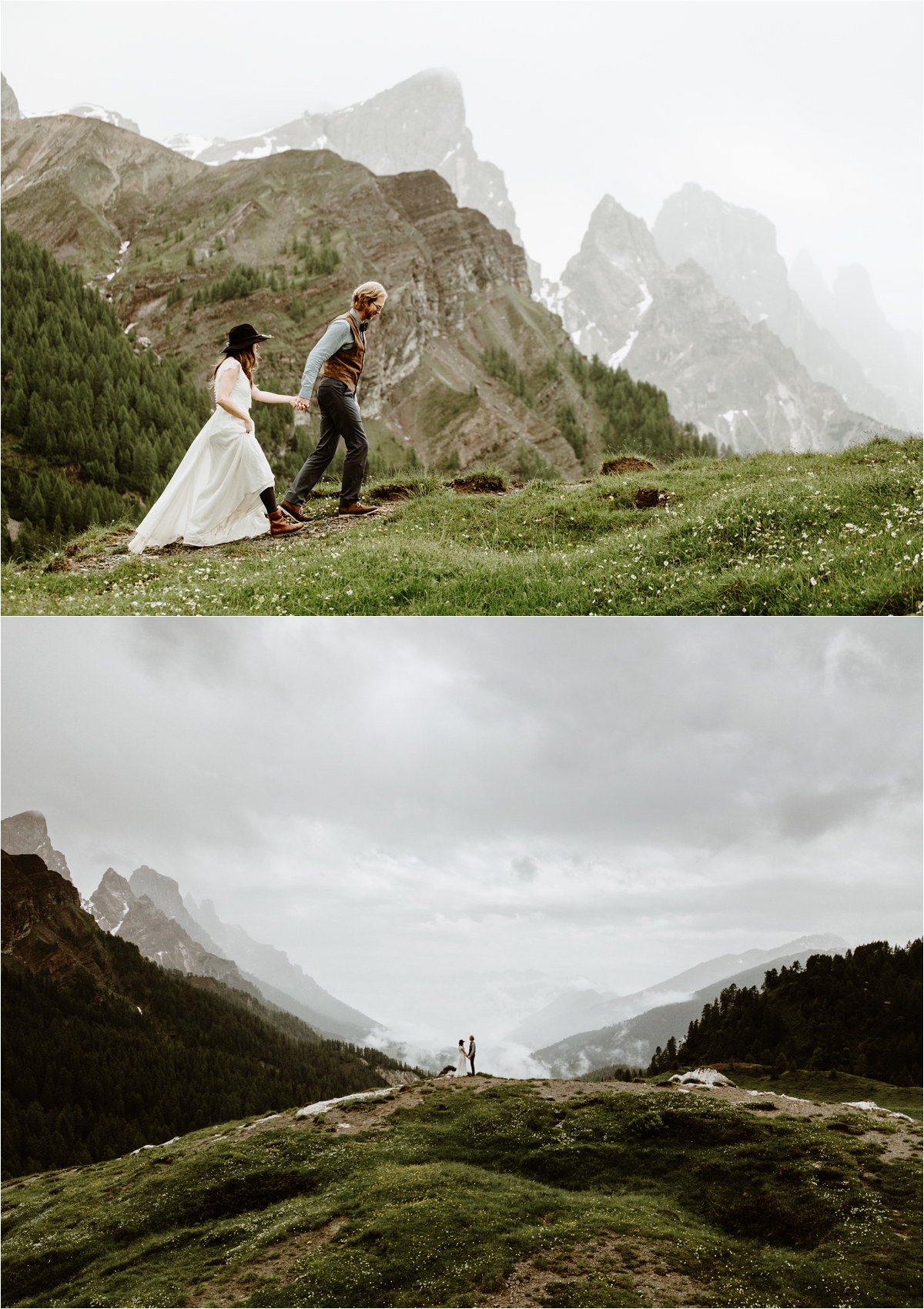 Adam & Michelle hike up to the location where they want to have their elopement vows ceremony. Photography by Wild Connections Photography