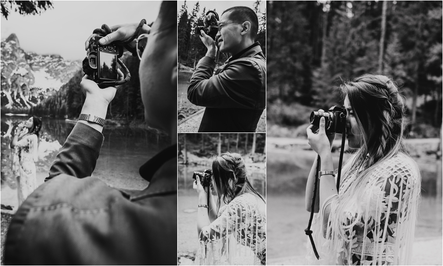 Capturing the couple's love of photography at their Dolomites pre-wedding shoot by Wild Connections Photography