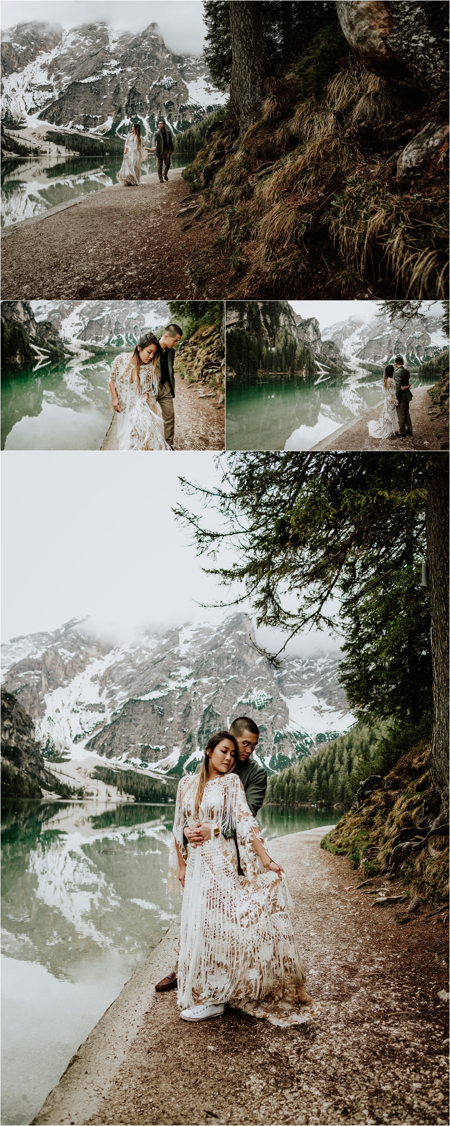 Bohemian pre-wedding engagement shoot in the Dolomites with A Rue De Seine Wedding Dress - Photos by Wild Connections Photography