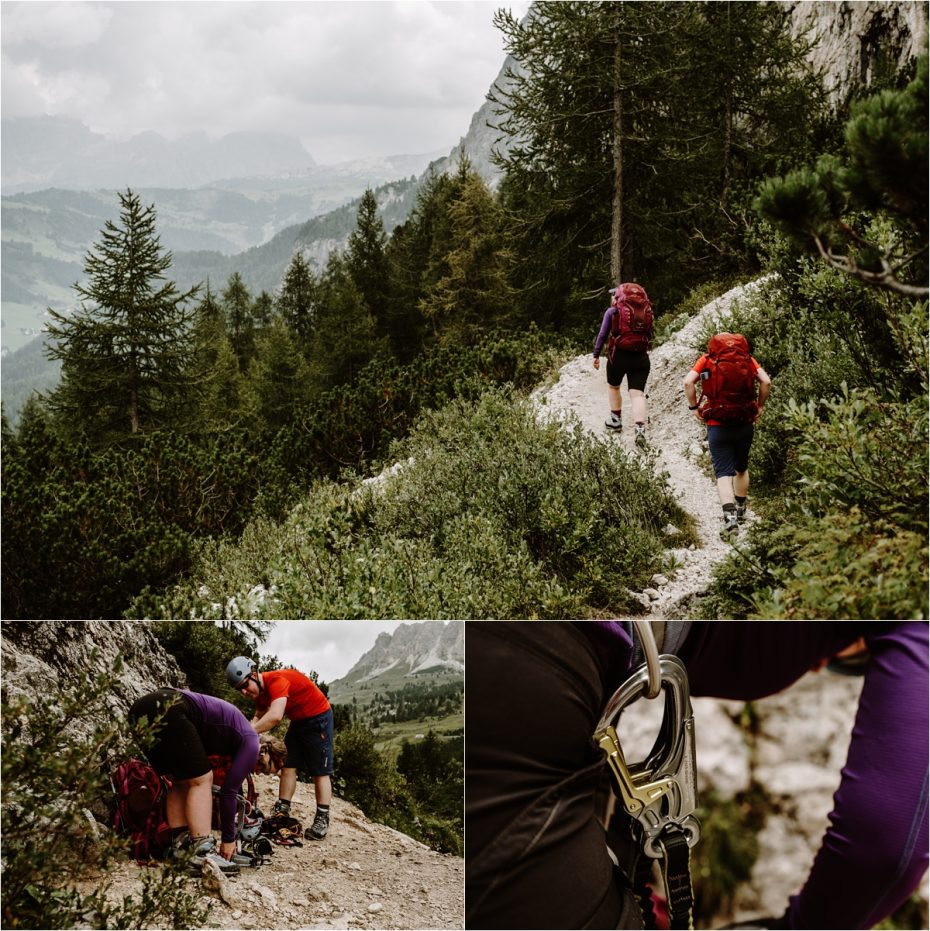 Newlyweds get ready to climb the via ferrata. Photo by Wild Connections Photography