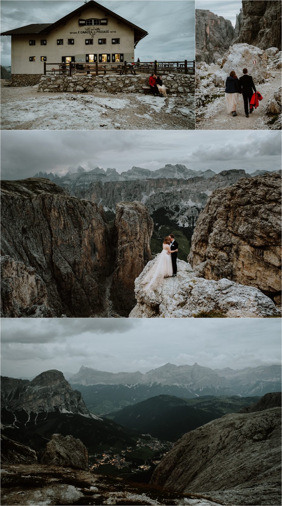 Bride and groom at Pisciadu in the Dolomites. Photo by Wild Connections Photography