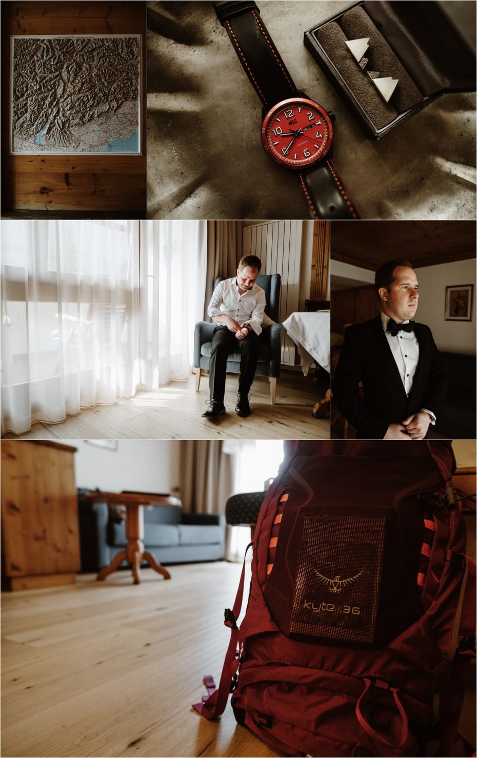 The groom Martin getting ready for his elopement at Hotel Kolfuschgerhof. Photo by Wild Connections Photography