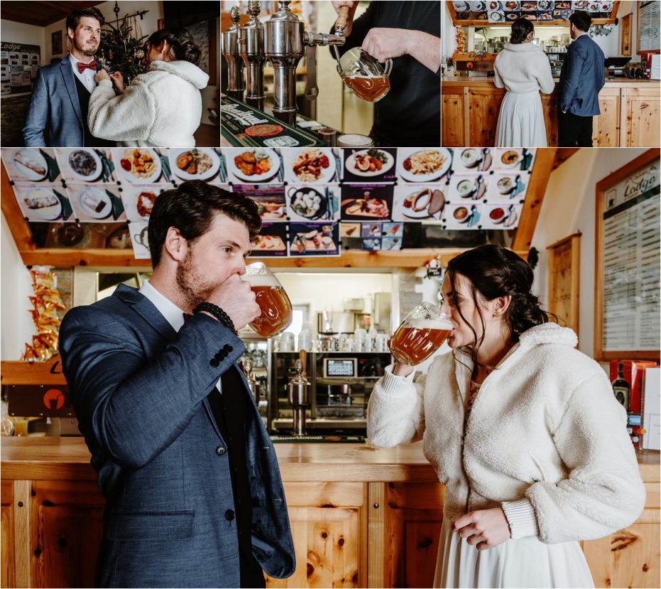 The bride and groom order a beer before their wedding ceremony. Photos by Wild Connections Photography