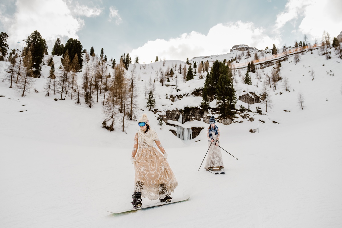 Trash the dress ski and snowboard after-wedding shoot in Tyrol Austria by Wild Connections Photography
