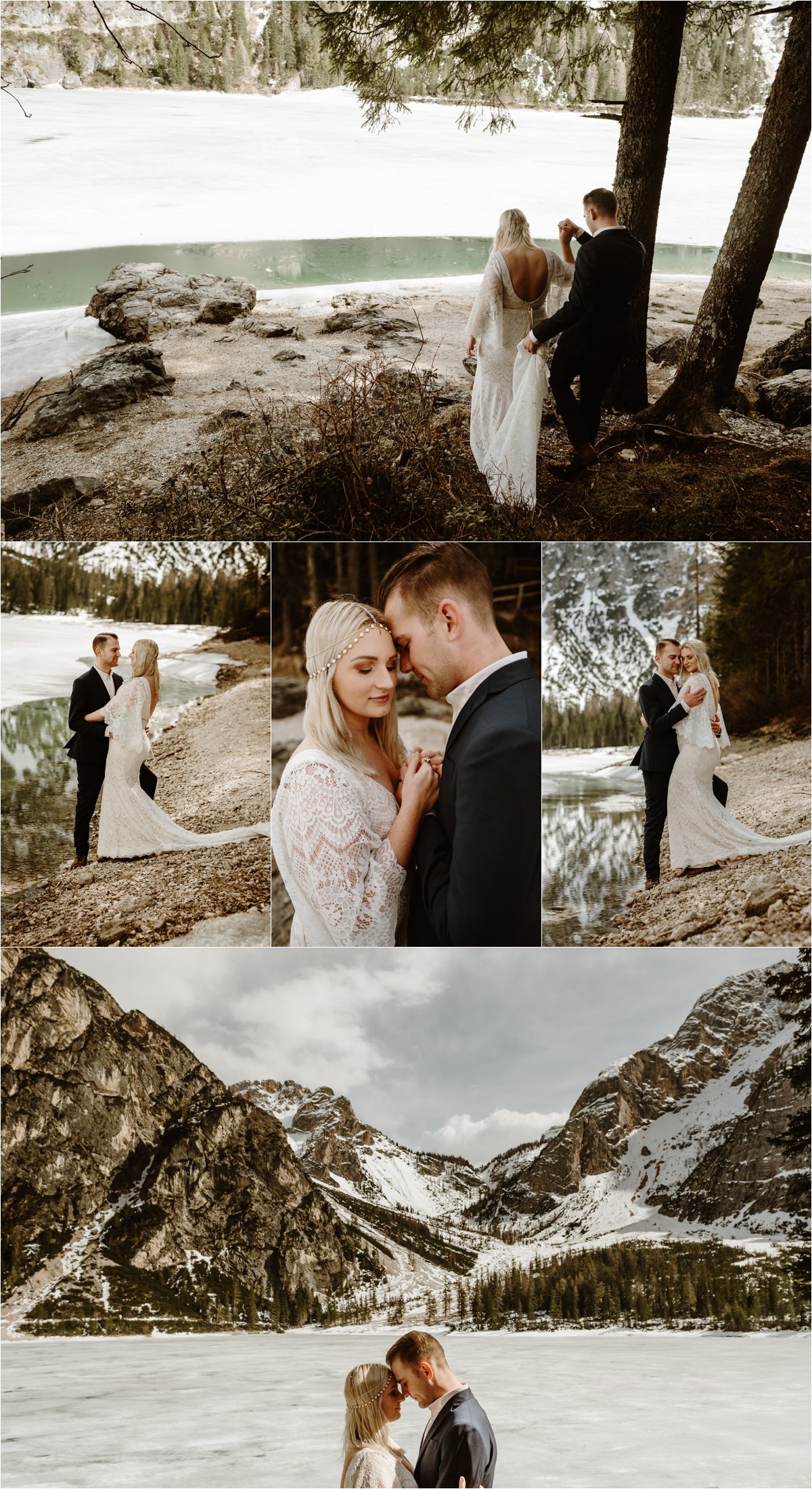 Erika & Nathan eloped at this stunning lake in the Italian Dolomites in Europe. Photos by Wild Connections Photography