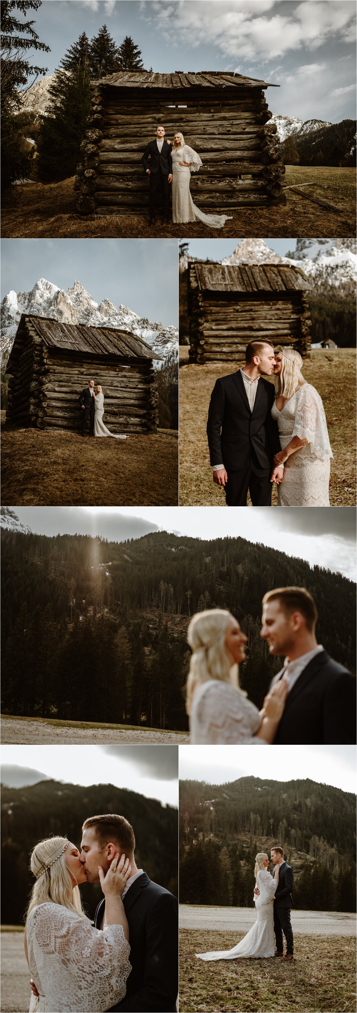 An old wooden farmers hut in the Italian Alps. Erika & Nathan spend their elopement day exploring in the Dolomites. Photos by Wild Connections Photography - Alps & Dolomites Elopement Photographer
