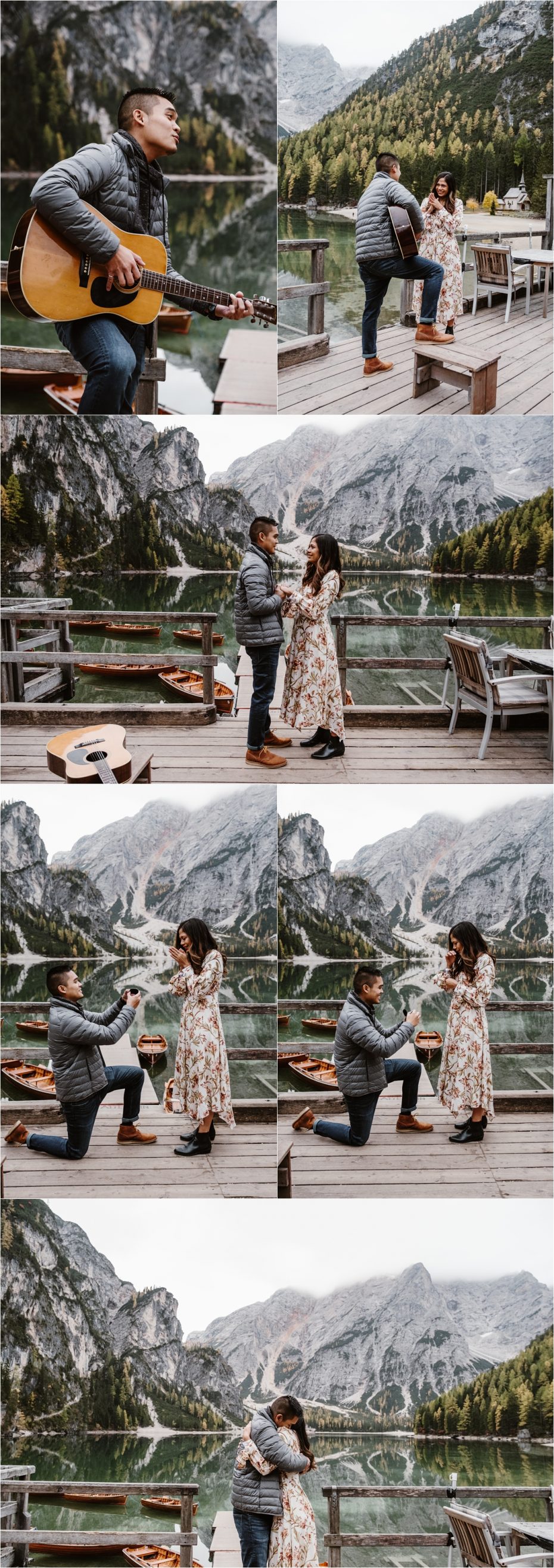 A surprise marriage proposal at Lago di Braies in the Dolomites. Photos by Wild Connections Photography.