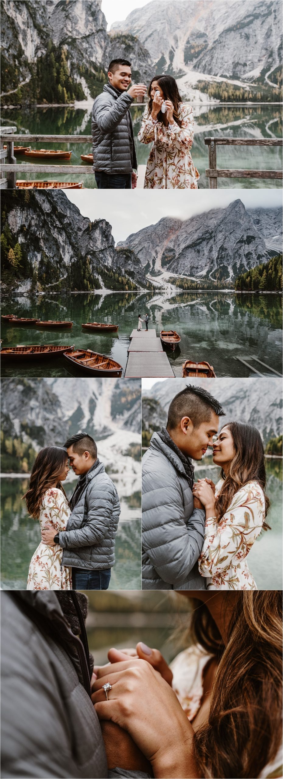 Secret proposal and engagement photos on Lago di Braies in the Italian Alps. Photos by Wild Connections Photography.