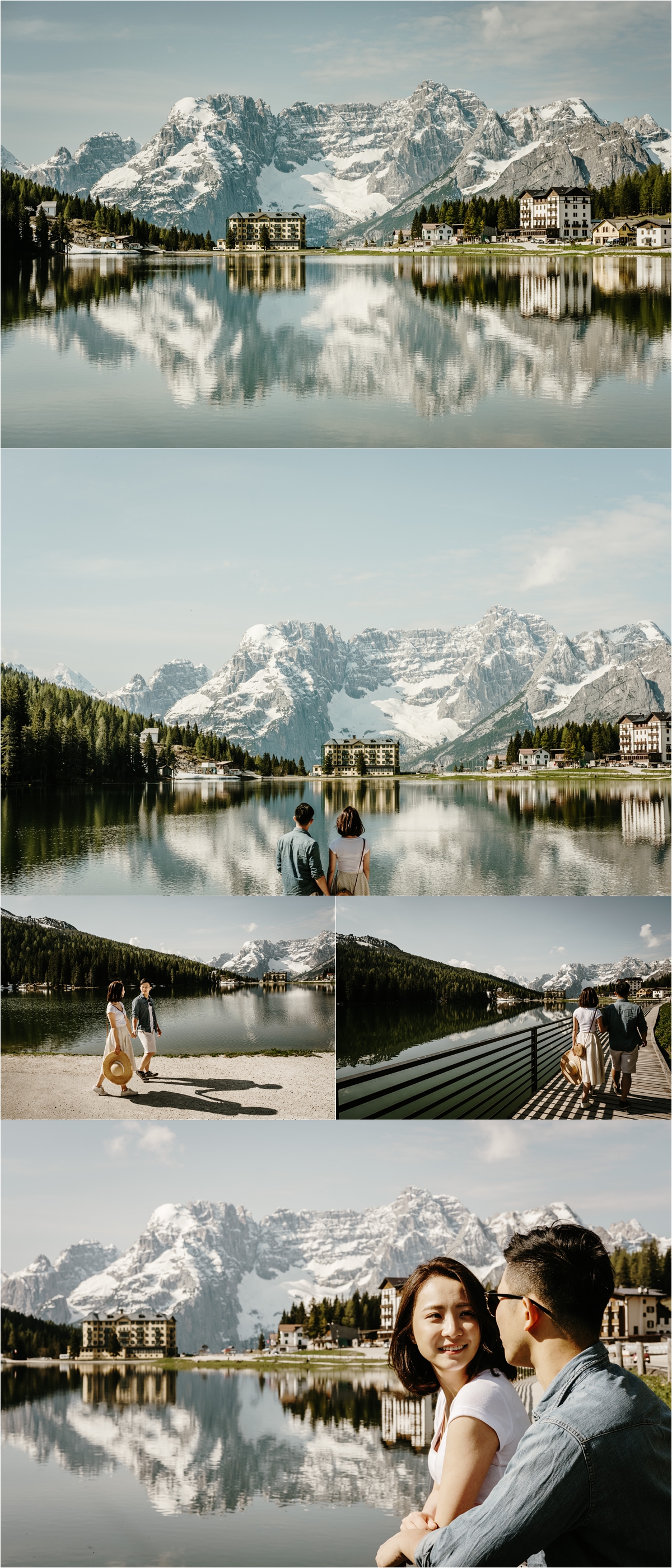 An adventure engagement session at Lake Misurina. Photo by Wild Connections Photography Dolomites Wedding Photographer