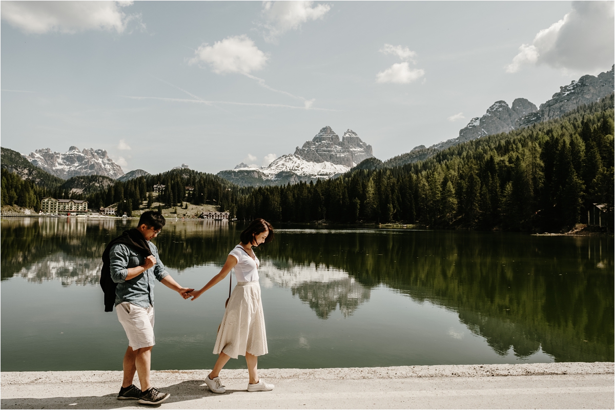 Reflections in Lake Misurina. Photo by Wild Connections Photography Dolomites Wedding Photographer