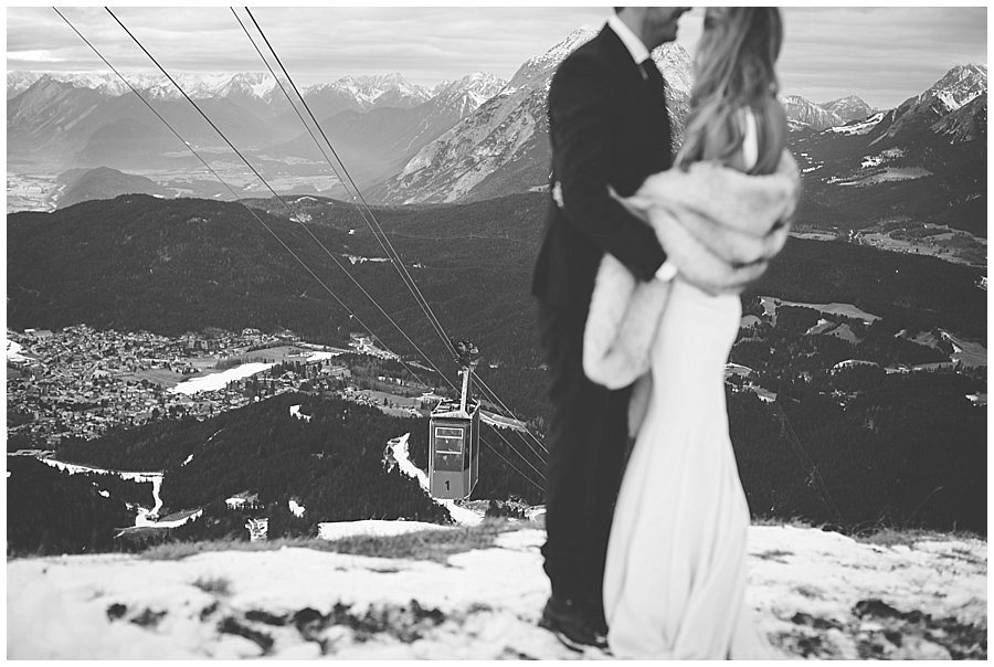 The Seefelderjoch cable car descents as Steph and Lee embrace