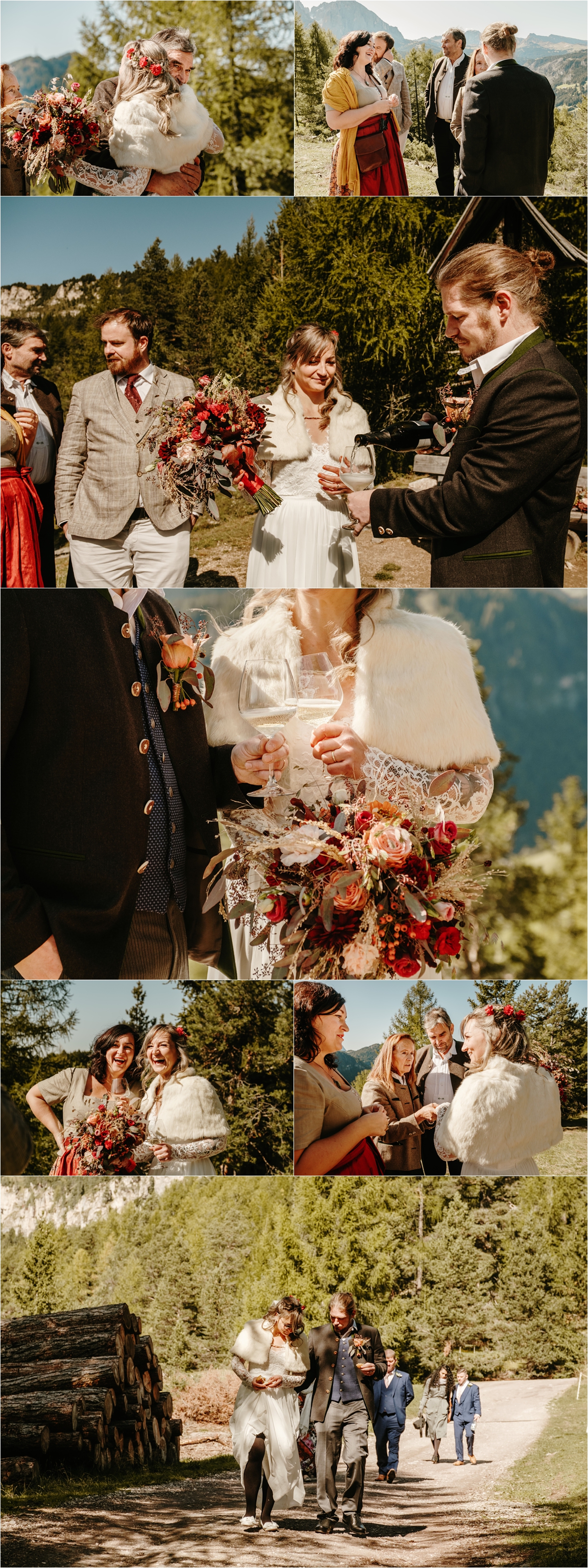 The bride and groom celebrate with their family after their elopement in the Dolomites. Photos by Wild Connections Photography