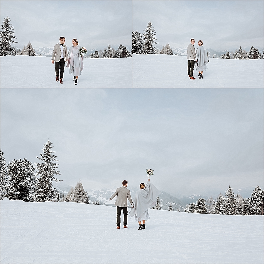 Celebrating their winter mountain elopement in Mayrhofen Austria by Wild Connections Photography