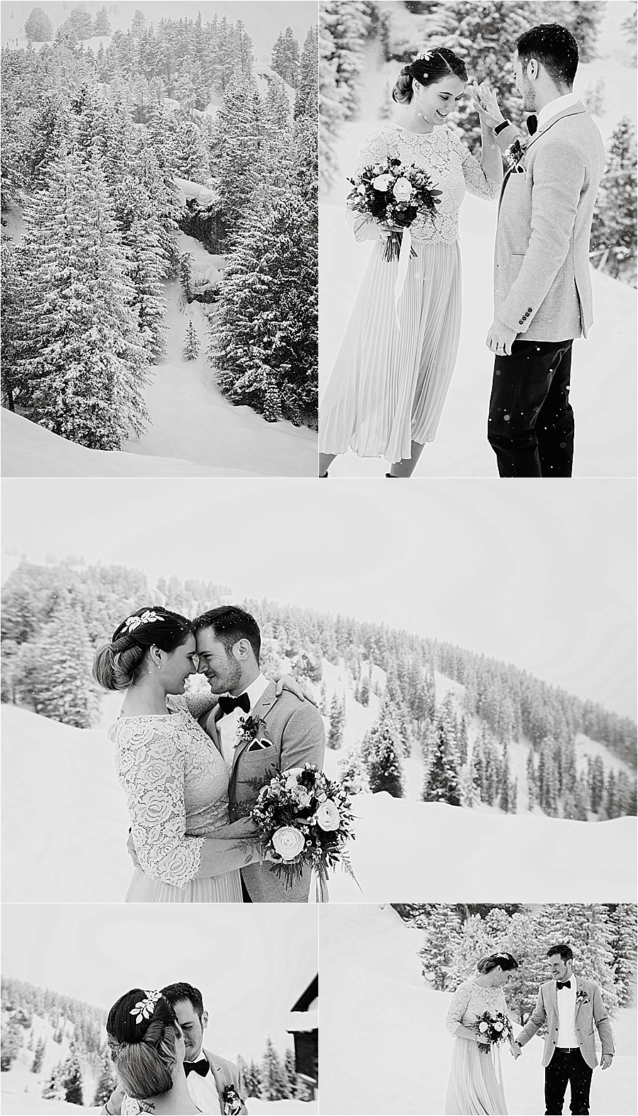 The bride and groom dance in the snow before their winter mountain elopement on the Penken in Mayrhofen by Wild Connections Photography