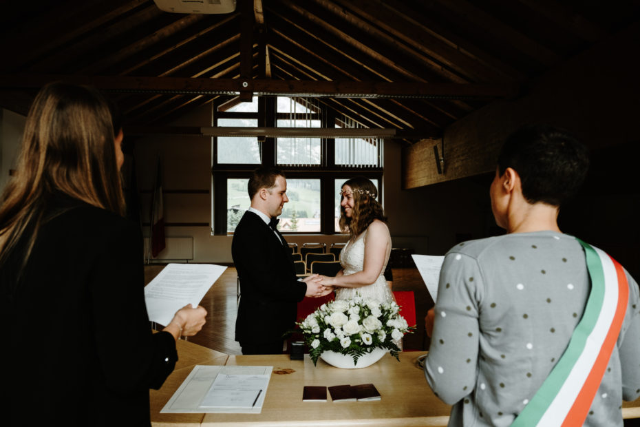 civil wedding ceremony in Corvara in the Dolomites