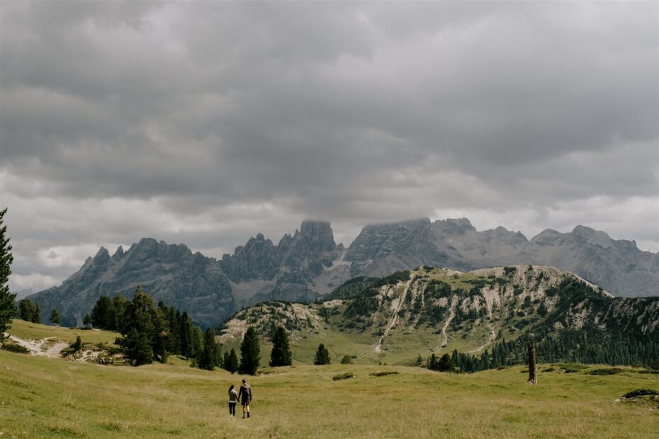 A couple on their honeymoon in the Dolomites