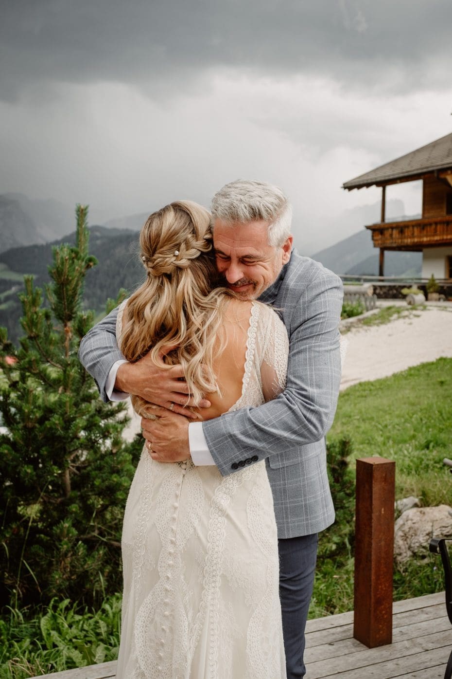 Bride and father first look in the Dolomites in Italy